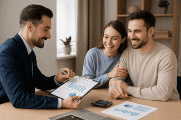 Coach erklärt Zahlen am Laptop und hilft, Klarheit über die Finanzen zu gewinnen