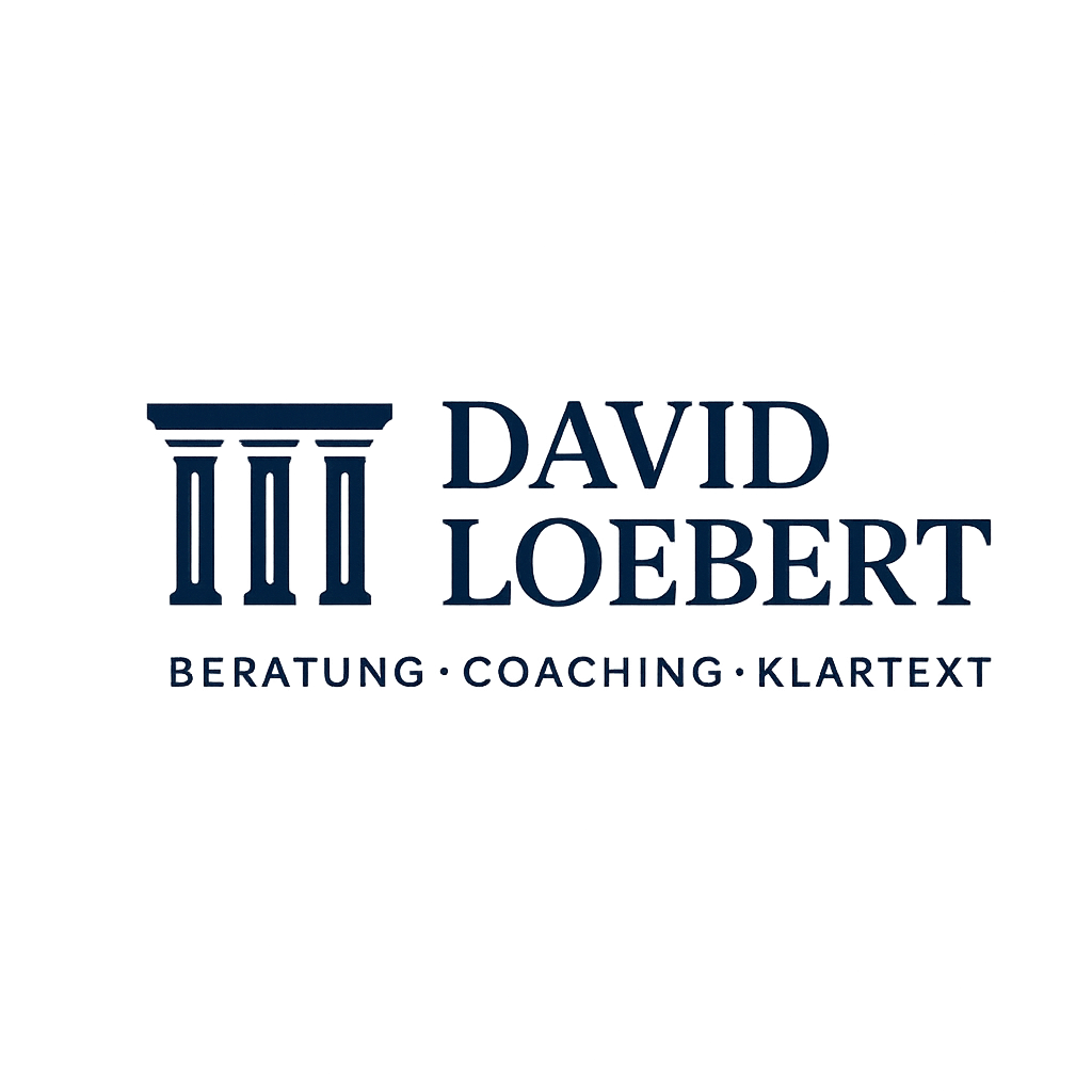 Logo David Loebert Beratung – Coaching. Klartext. Drei Säulen als Symbol für Stabilität und Klarheit.