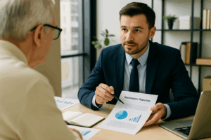 Besprechung im Büro: Unternehmensberater analysieren Finanzunterlagen und Strategien