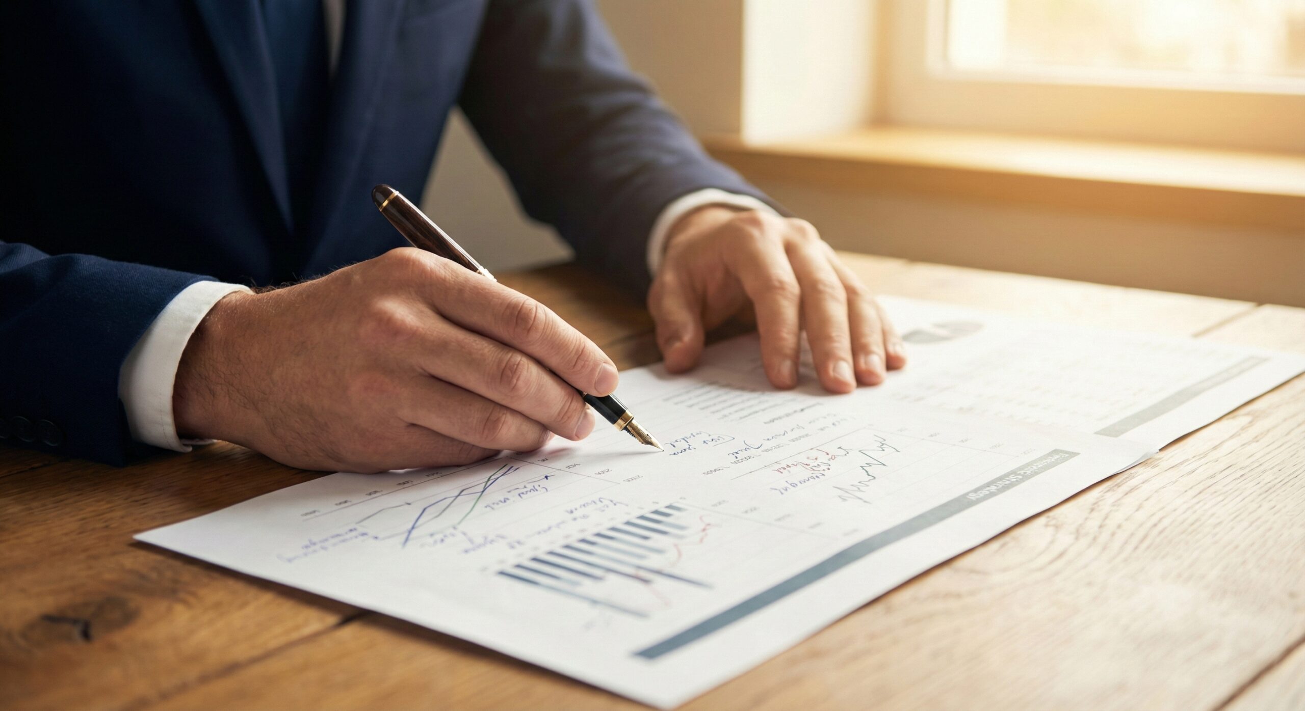 Massive, moderne Gebäudefassade im Abendlicht – Symbol für den Schutz von Immobilienwerten in Karlsruhe, Heidelberg und Augsburg.