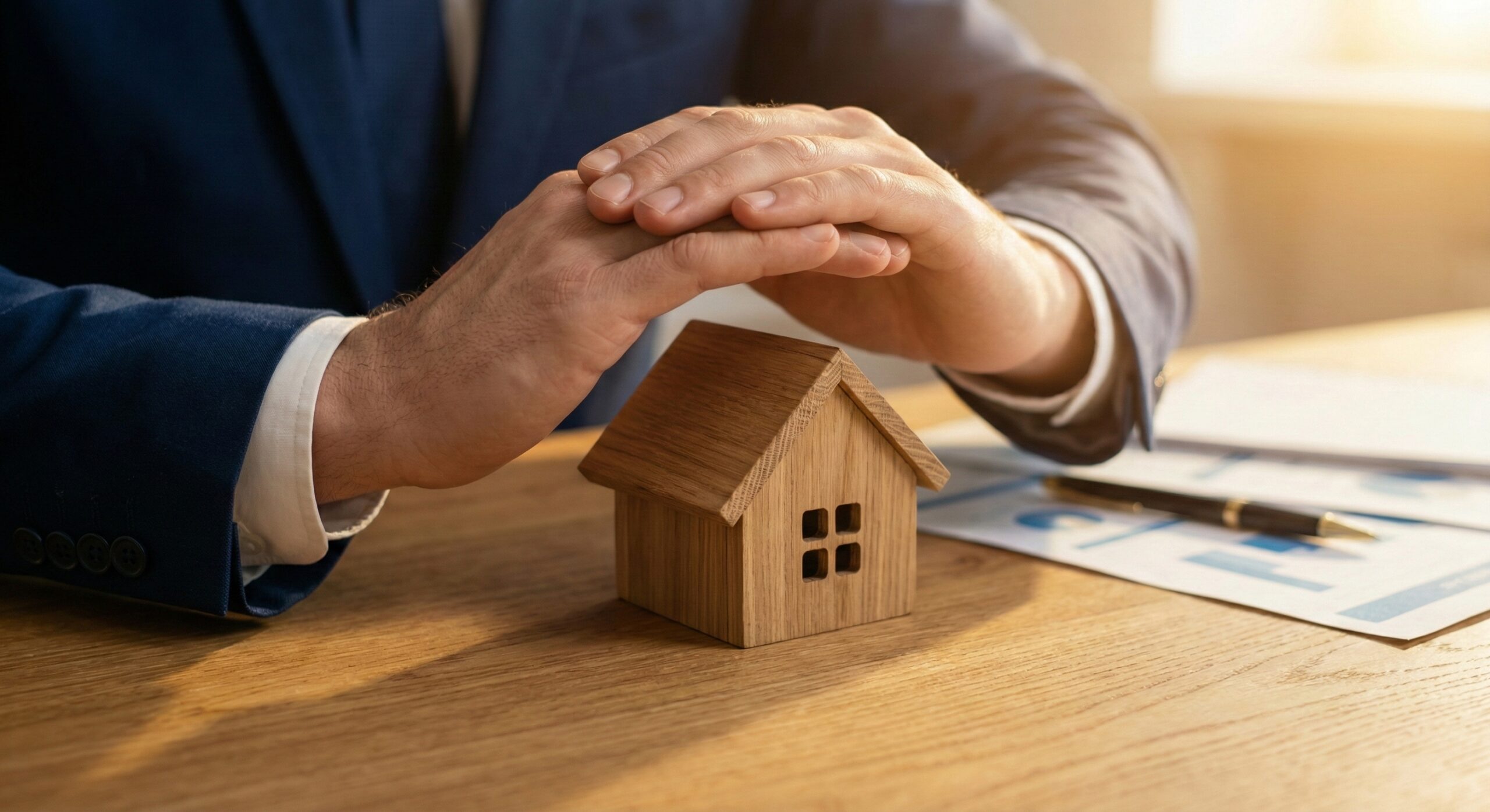 Gebäudefassade im Abendlicht – Schutz von Immobilienwerten in Karlsruhe, Heidelberg und Augsburg.